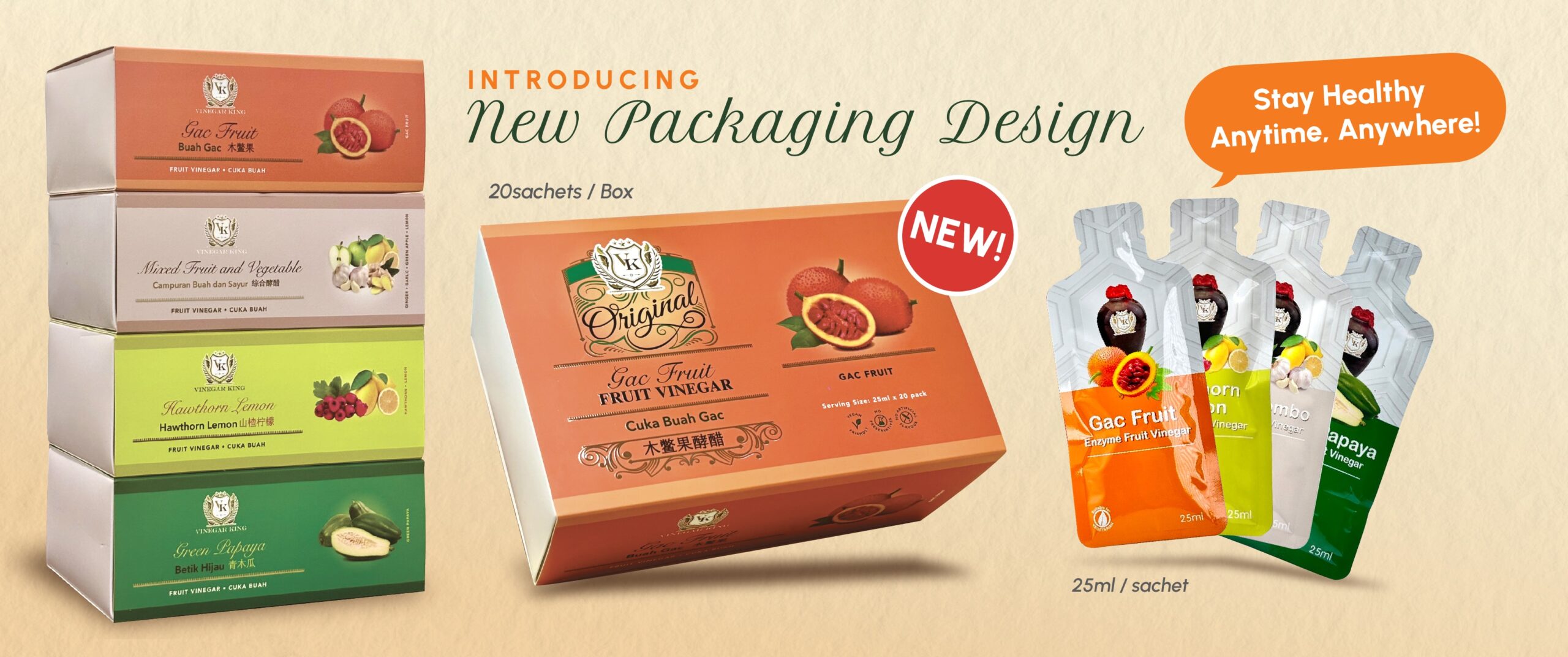 vk new packaging design - sachet pack enzyme fruit vinegar